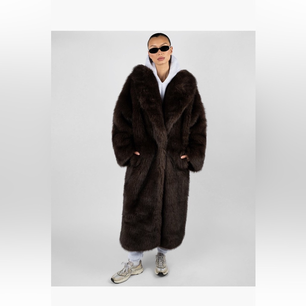 WeWoreWhat Luxe Dark Brown Full-Length Faux Fur Coat